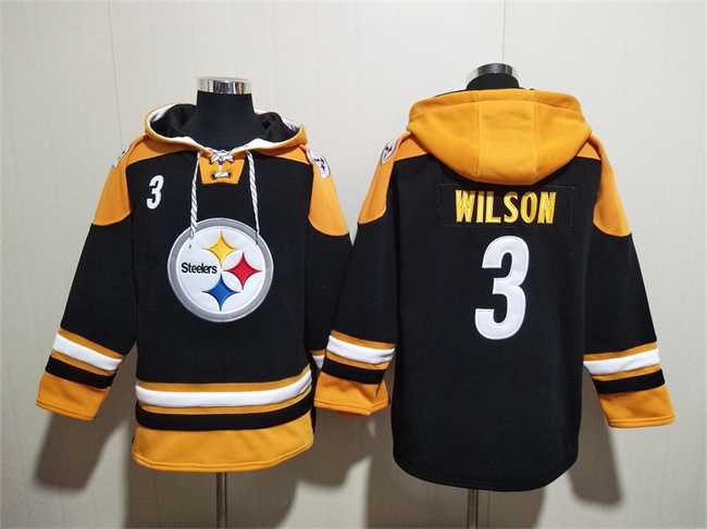 Men's Pittsburgh Steelers #3 Russell Wilson Black Ageless Must-Have Lace-Up Pullover Hoodie,We sell and wholesale Men's Pittsburgh Steelers #3 Russell Wilson Black Ageless Must-Have Lace-Up Pullover Hoodie on line form chian!